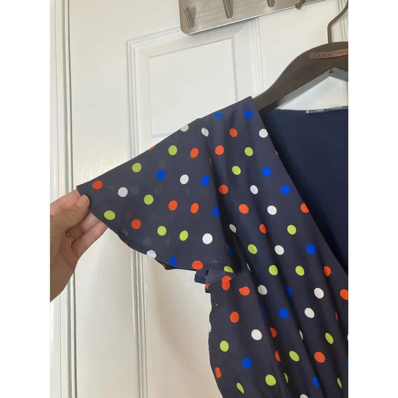 Modcloth fits of bliss short sleeve navy polka dot dress sz M - Picture 5 of 12